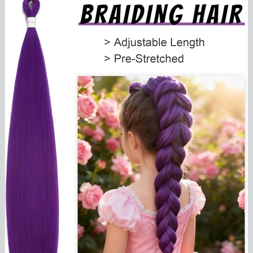 26" Pre-Stretched Purple Braiding Hair Extensions 2 Packs for Adult or Child - Picture 3 of 11